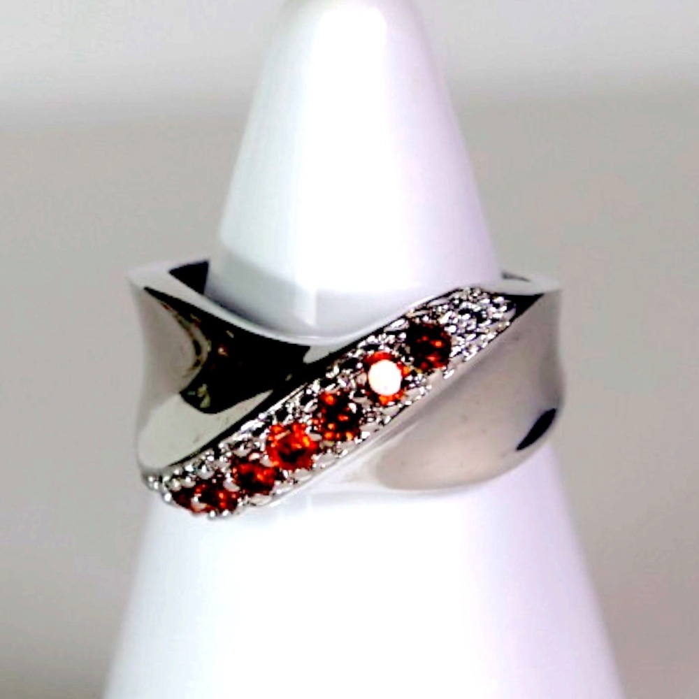 Swarovski Crystal Sterling Silver Overlay Brass Ring Size 8 Orange Red New